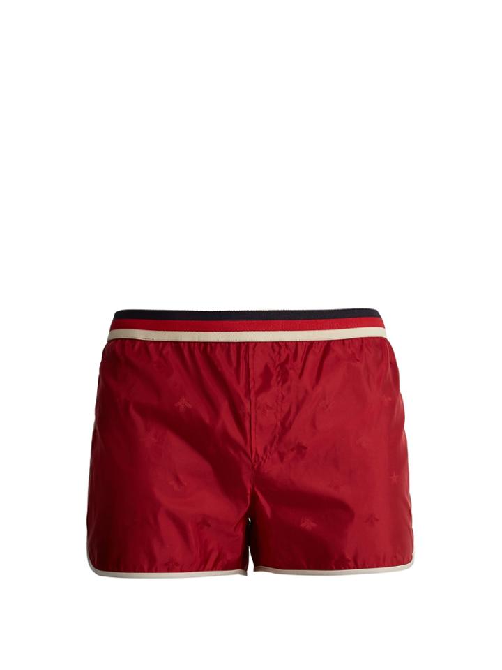 Gucci Bee-jacquard Web-striped Swim Shorts