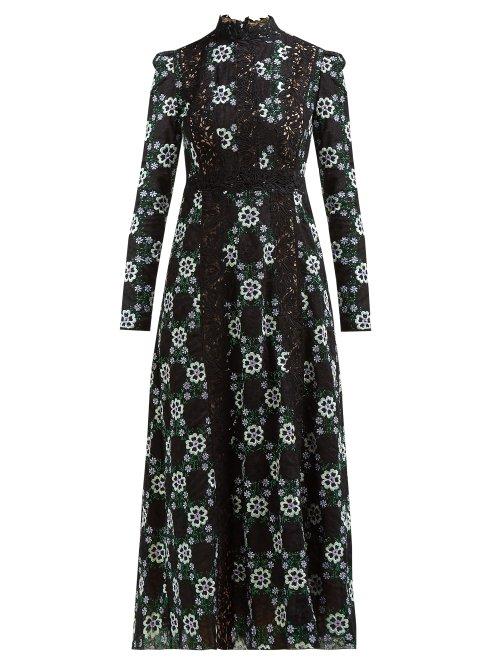 Matchesfashion.com Giambattista Valli - Lace Insert Floral Guipure Lace Gown - Womens - Black Multi