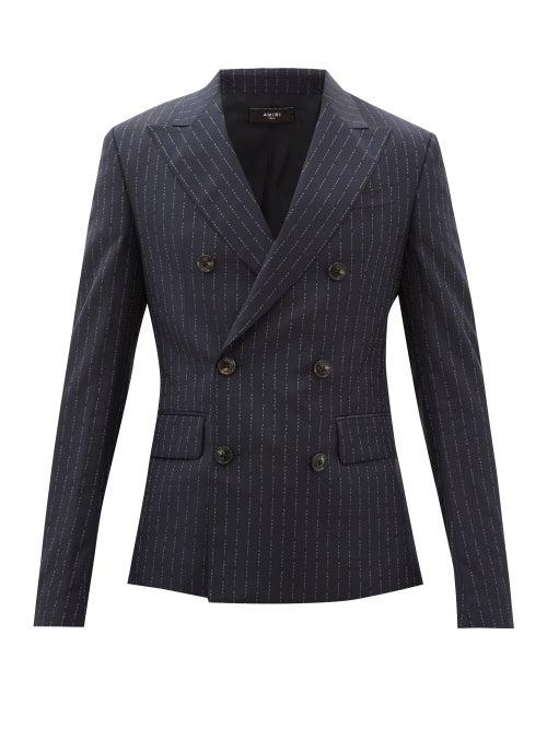 Amiri - Double-breasted Logo-pinstriped Wool Blazer - Mens - Navy