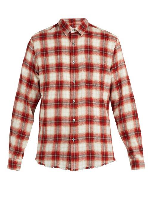 Matchesfashion.com Frame - Frayed Hem Checked Cotton Shirt - Mens - Red Multi