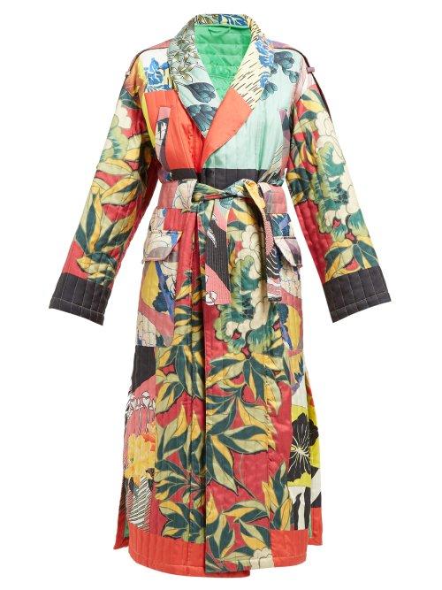 Matchesfashion.com Etro - Floral Print Quilted Silk Twill Kimono Coat - Womens - Blue Multi