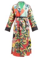 Matchesfashion.com Etro - Floral Print Quilted Silk Twill Kimono Coat - Womens - Blue Multi