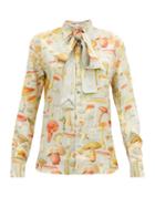 Matchesfashion.com Alister Mackie - Mushroom-print Silk-twill Shirt - Womens - Silver Multi