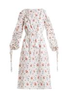 Teija Gathered-sleeve Floral-print Cotton Dress