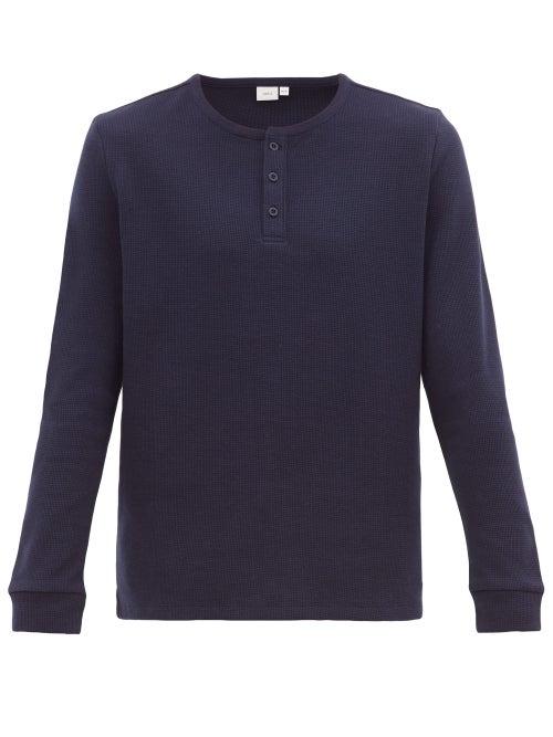 Matchesfashion.com Onia - Miles Cotton-blend Waffle-piqu Henley Top - Mens - Navy