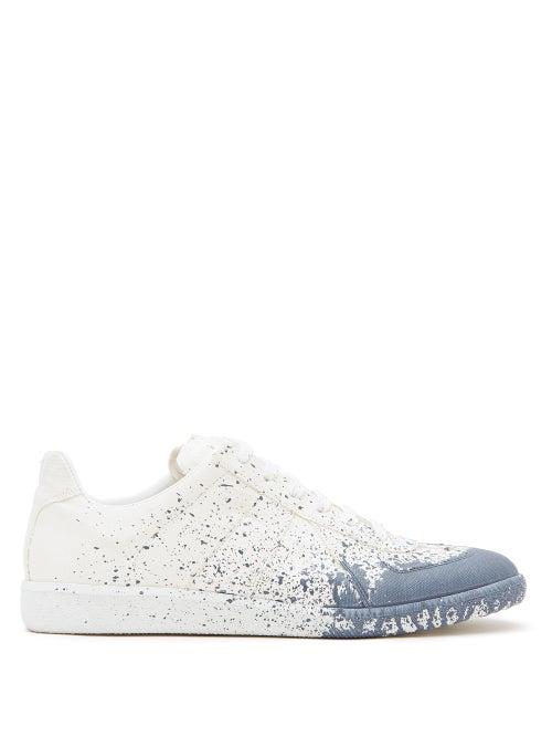 Maison Margiela - Replica Paint-splatter Canvas Trainers - Mens - Blue White