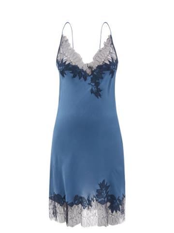 Ladies Lingerie Carine Gilson - V-neck Lace-trimmed Silk Slip Dress - Womens - Blue