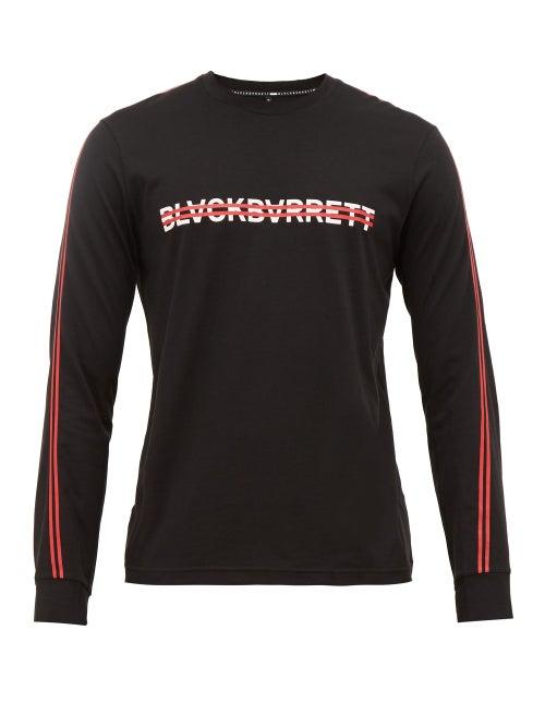 Matchesfashion.com Blackbarrett By Neil Barrett - Strikethrough Logo Cotton Blend T Shirt - Mens - Black Multi