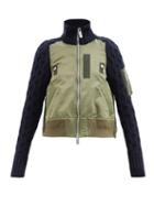 Sacai - Nylon And Cable-knit Wool-blend Bomber Jacket - Womens - Khaki
