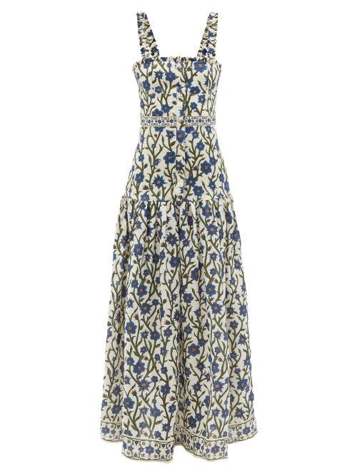 Agua By Agua Bendita - Avellana Floral-print Linen Maxi Dress - Womens - Blue Print