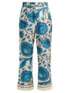 Matchesfashion.com Gucci - Floral Print Silk Twill Trousers - Womens - Blue Multi
