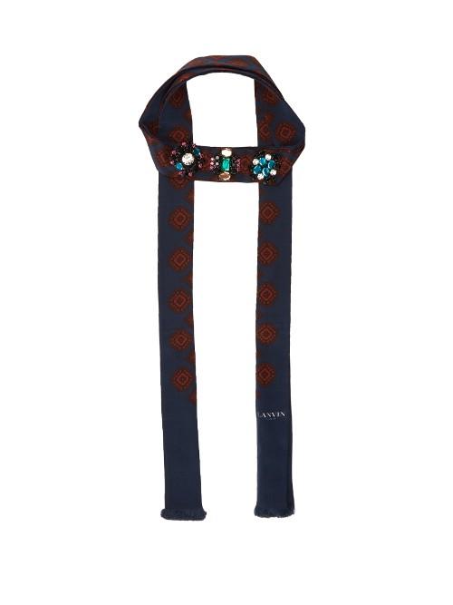 Lanvin Crystal-embellished Printed-silk Scarf