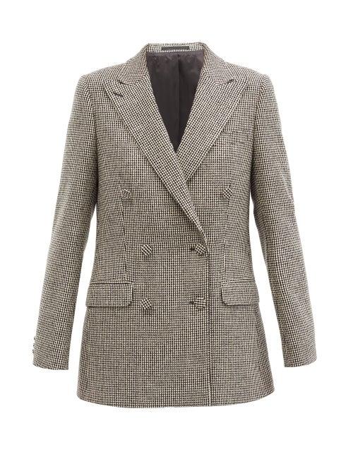 Matchesfashion.com Officine Gnrale - Manon Double-breasted Houndstooth-twill Blazer - Womens - Black White