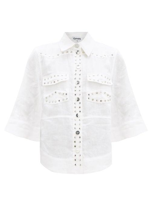 Matchesfashion.com Ganni - Studded Linen Shirt - Womens - White
