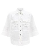 Matchesfashion.com Ganni - Studded Linen Shirt - Womens - White