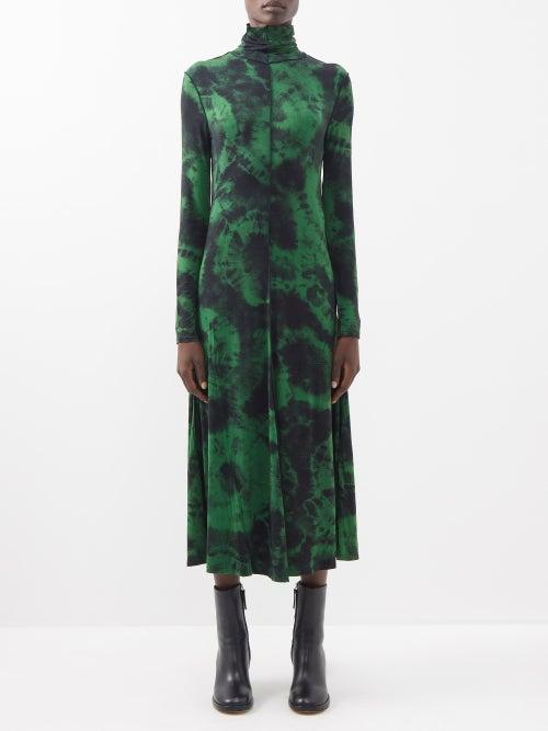 Proenza Schouler White Label - Marble-print Jersey Roll-neck Dress - Womens - Green Black