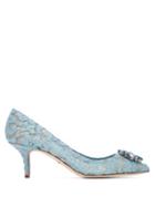 Matchesfashion.com Dolce & Gabbana - Bellucci Crystal Embellished Lace Pumps - Womens - Light Blue