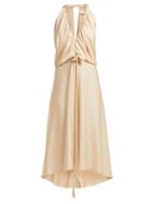 Matchesfashion.com Chlo - V Neckline Gathered Satin Midi Dress - Womens - Light Brown