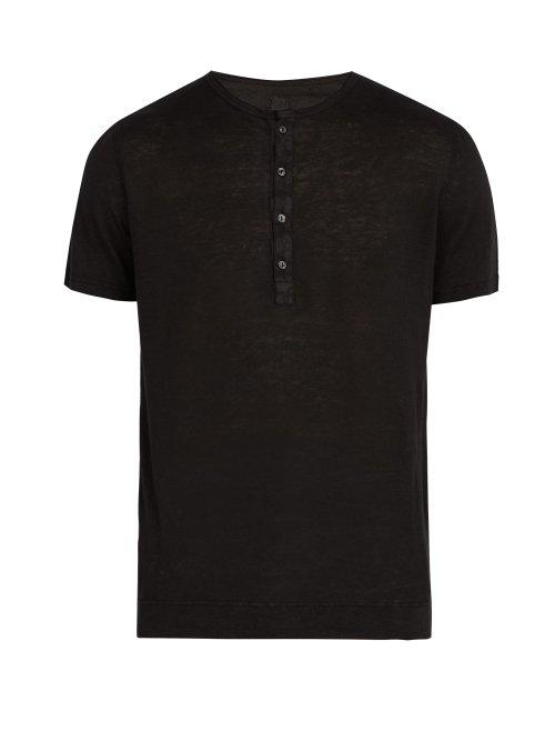 Matchesfashion.com 120% Lino - Henley Linen T Shirt - Mens - Black