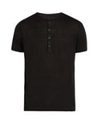 Matchesfashion.com 120% Lino - Henley Linen T Shirt - Mens - Black