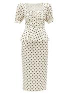 Matchesfashion.com Alessandra Rich - Puff-sleeve Polka-dot Silk Midi Dress - Womens - White Black