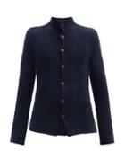Matchesfashion.com Giorgio Armani - Wave-knitted Buttoned Cardigan - Mens - Navy