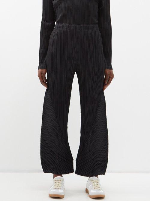Pleats Please Issey Miyake - Technical-pleated Curved-leg Trousers - Womens - Black
