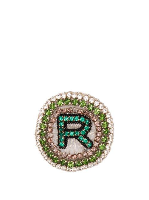 Matchesfashion.com Rochas - R Logo Crystal Embellished Brooch - Womens - Green