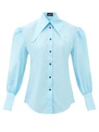 Matchesfashion.com Elzinga - Gathered-sleeve Cotton-blend Poplin Blouse - Womens - Blue