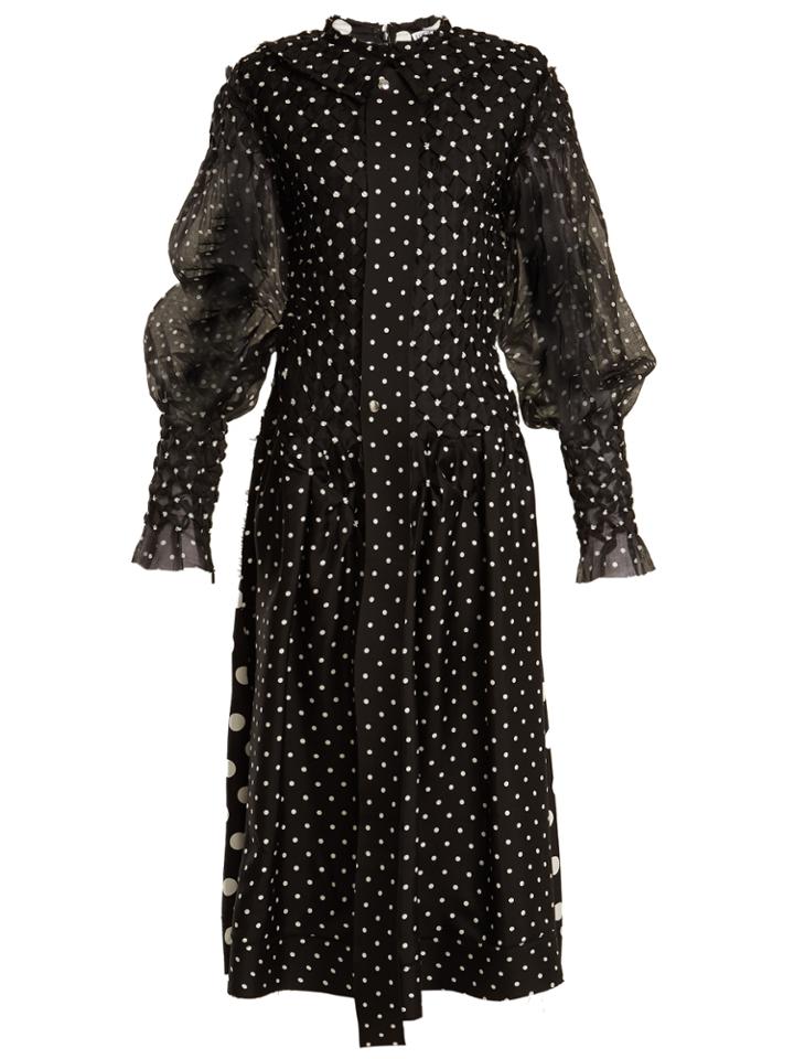 Loewe Polka Dot-print Smocked Silk And Cotton Dress