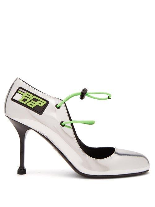 Matchesfashion.com Prada - Drawcord Patent Leather Pumps - Womens - Silver
