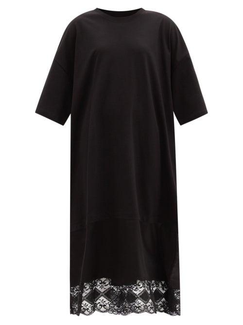 Matchesfashion.com Vaquera - Oversized Lace-trimmed Cotton T-shirt Dress - Womens - Black