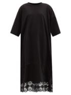 Matchesfashion.com Vaquera - Oversized Lace-trimmed Cotton T-shirt Dress - Womens - Black