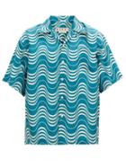 Matchesfashion.com Marni - Psycho Wave-print Silk Shirt - Mens - Blue White