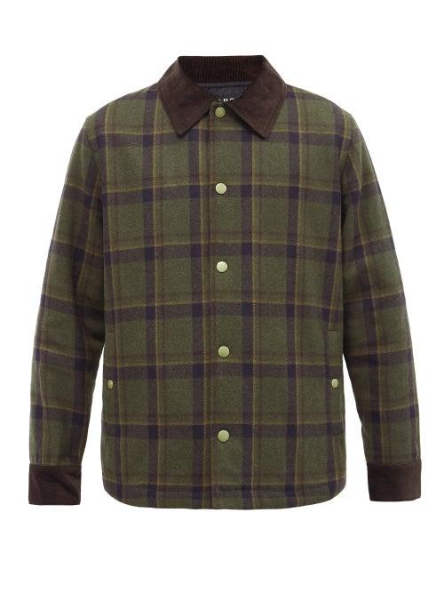 Matchesfashion.com A.p.c. - Alan Corduroy-collar Checked Wool-blend Jacket - Mens - Khaki