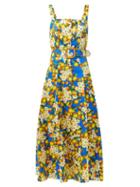 Matchesfashion.com Borgo De Nor - Camilla Lemonade-print Cotton Midi Dress - Womens - Blue Multi