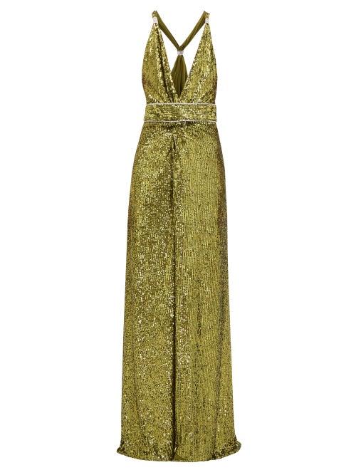 Matchesfashion.com Dundas - Side-slit Crystal-embellished Sequinned Dress - Womens - Green