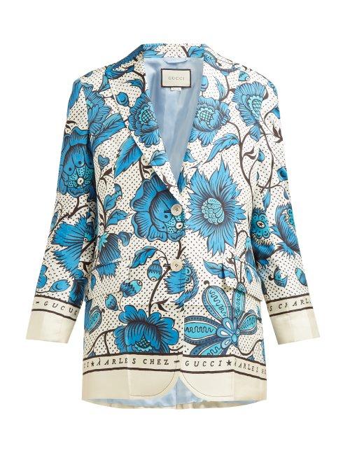 Matchesfashion.com Gucci - Floral Print Single Breasted Silk Twill Blazer - Womens - Blue Multi