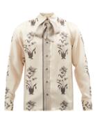 73 London - Neck-tie Floral-print Silk-twill Shirt - Mens - Cream Black