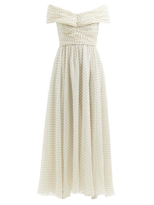 Giambattista Valli - Off-the-shoulder Polka-dot Silk Dress - Womens - Ivory Multi