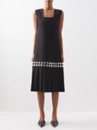 Vaquera - Square-neck Stud-embellished Wool Midi Dress - Womens - Black