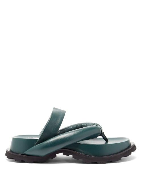 Matchesfashion.com Jil Sander - Padded Nappa-leather Flatform Slides - Womens - Green