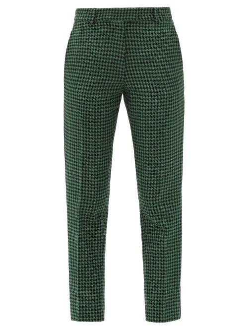 Matchesfashion.com Racil - Aries Cropped Houndstooth-check Tweed Trousers - Womens - Black Green