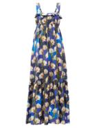 Matchesfashion.com Borgo De Nor - Amina Floral-print Silk-twill Maxi Dress - Womens - Navy Multi