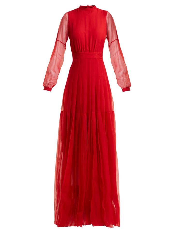 Rochas High-neck Pleated-skirt Silk Gown