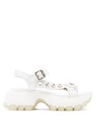 Matchesfashion.com Miu Miu - Crystal Embellished Raised Sole Leather Sandals - Womens - White