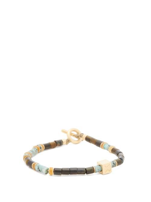 Matchesfashion.com M Cohen - Raging Saddle Gold And Tiger's Eye Bead Bracelet - Mens - Blue