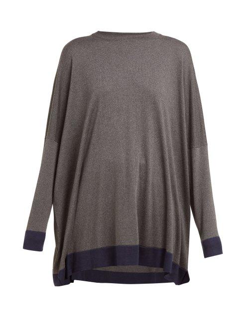 Matchesfashion.com Eskandar - Contrast Trim Knitted Silk Sweater - Womens - Grey Navy