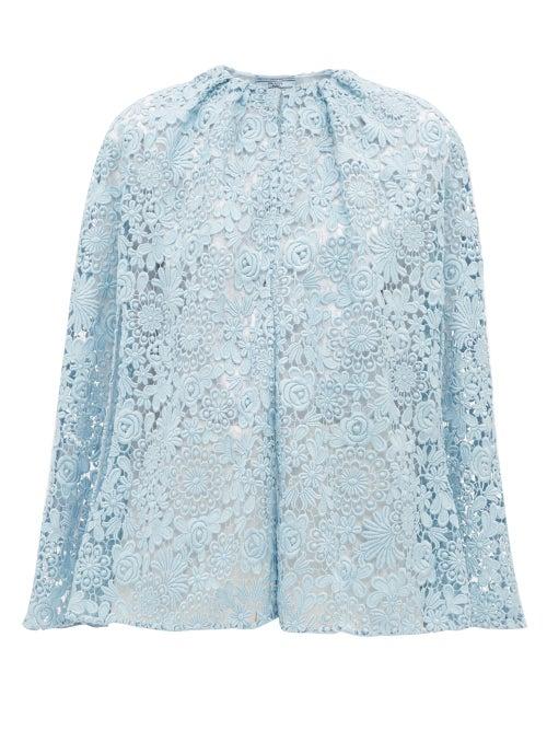 Matchesfashion.com Prada - Cotton Blend Guipure Lace Cape - Womens - Blue