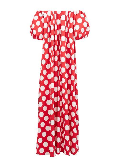 Matchesfashion.com Sara Battaglia - Off-the-shoulder Polka-dot Cotton-blend Maxi Dress - Womens - Red White